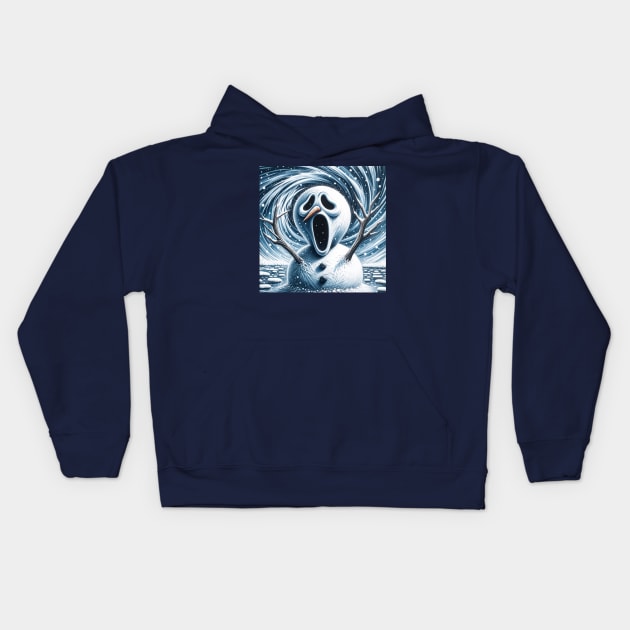 Frosty Frenzy: The Snowman’s Scream Kids Hoodie by Edd Paint Something